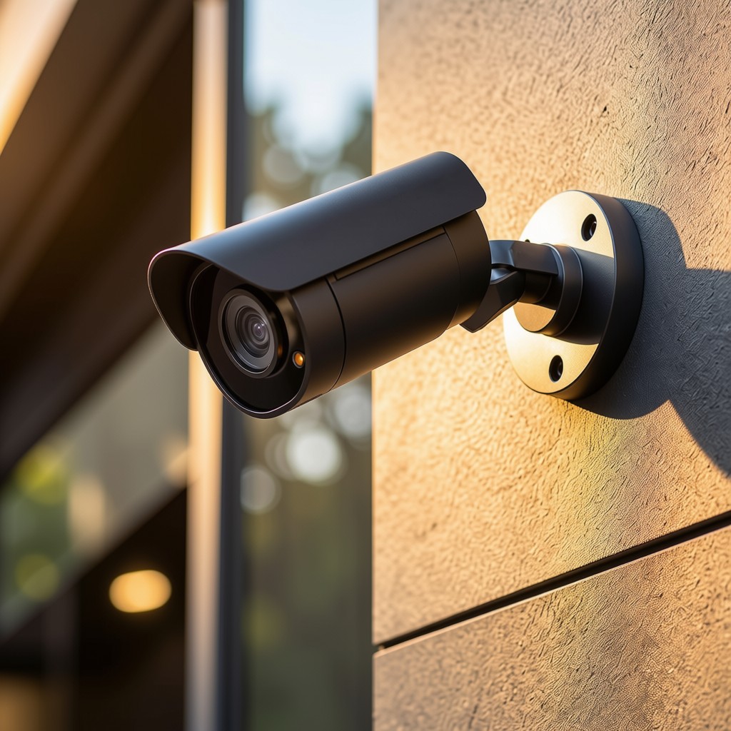 Cámara de videovigilancia CCTV instalada en muro exterior